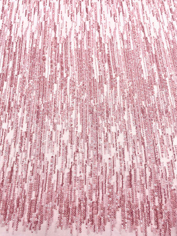 Dantela Couture Roz cu Model Liniar, cu Margele si Paiete