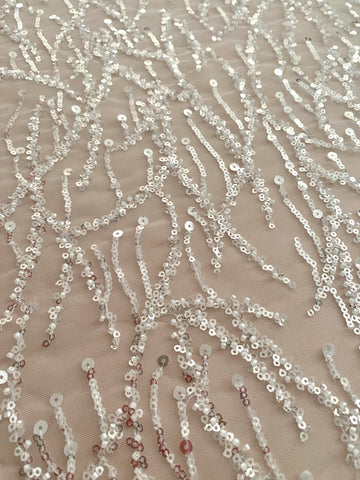 Dantela Couture Ivory cu Model Liniar, cu Margele si Paiete