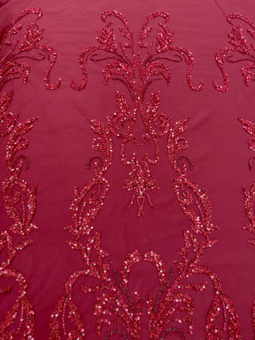 Dantela Couture Bordeaux geometriai mintával, gyöngyökkel és flitterekkel