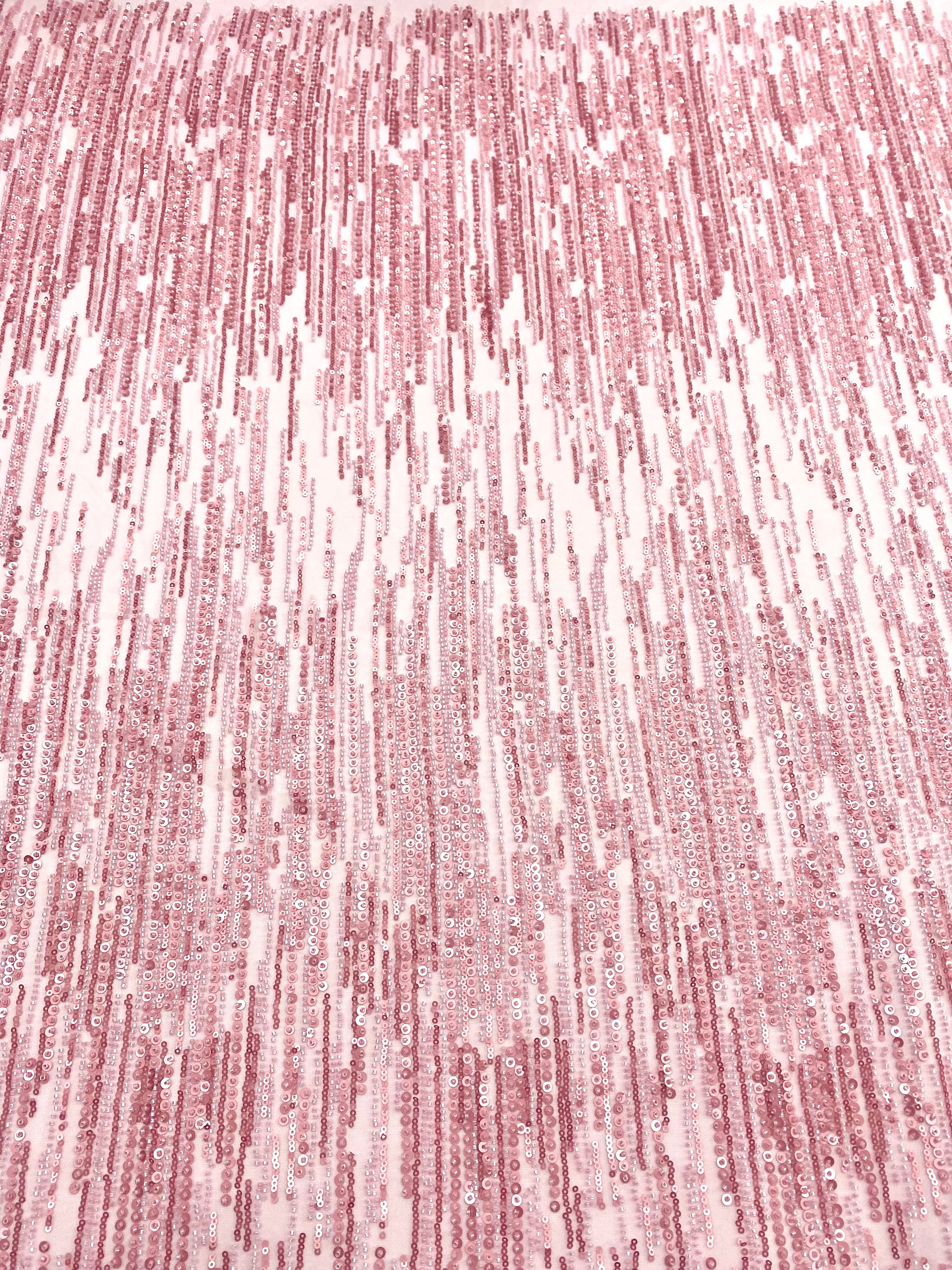 Dantela Couture Roz cu Model Liniar, cu Margele si Paiete