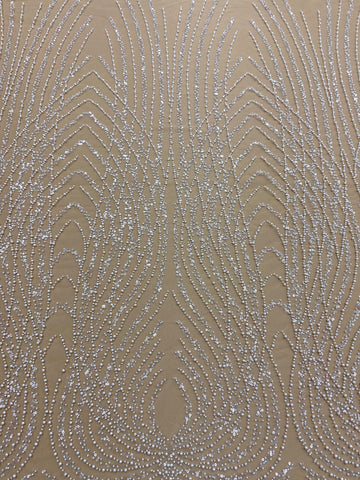 Dantela Couture Ivory cu Tulle Nude cu Panou, cu Perle, Margele si Paiete