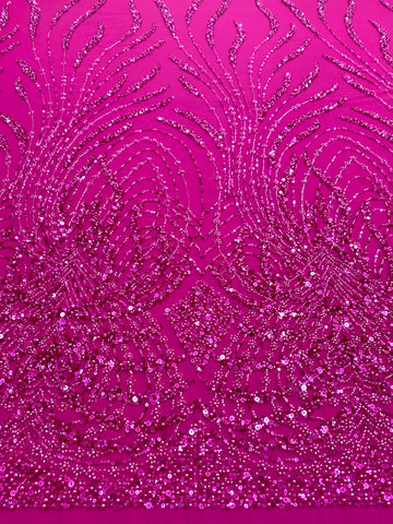 Dantela Couture Fucsia gyöngyökkel, gyöngyökkel és flitterekkel díszített panellel