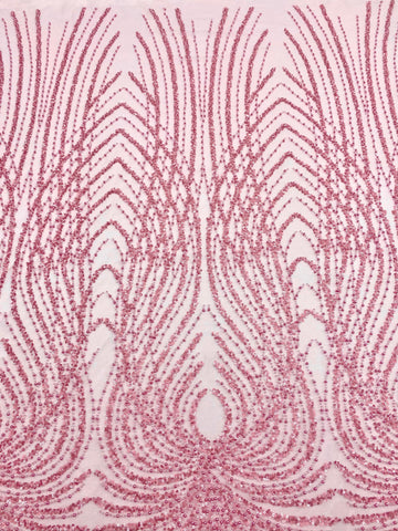 Dantela Couture Roz cu Panou, cu Perle, Margele si Paiete