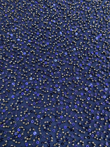 Dantela Couture Tengerészkék Általános Mintával, Gyöngyökkel és Flitterekkel