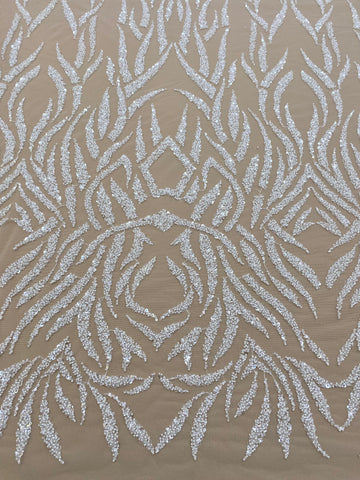 Dantela Couture Ivory cu Model Liniar, cu Margele si Paiete