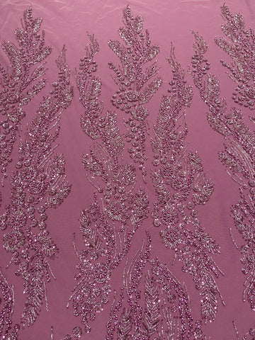 Dantela Couture Magenta virágmintával, gyöngyökkel, gyöngyöcskékkel és flitterekkel