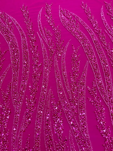 Dantela Couture Fucsia gyöngyökkel, gyöngyökkel és flitterekkel díszített panellel