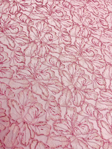 Dantela Couture Roz cu Model Floral, cu Margele si Paiete
