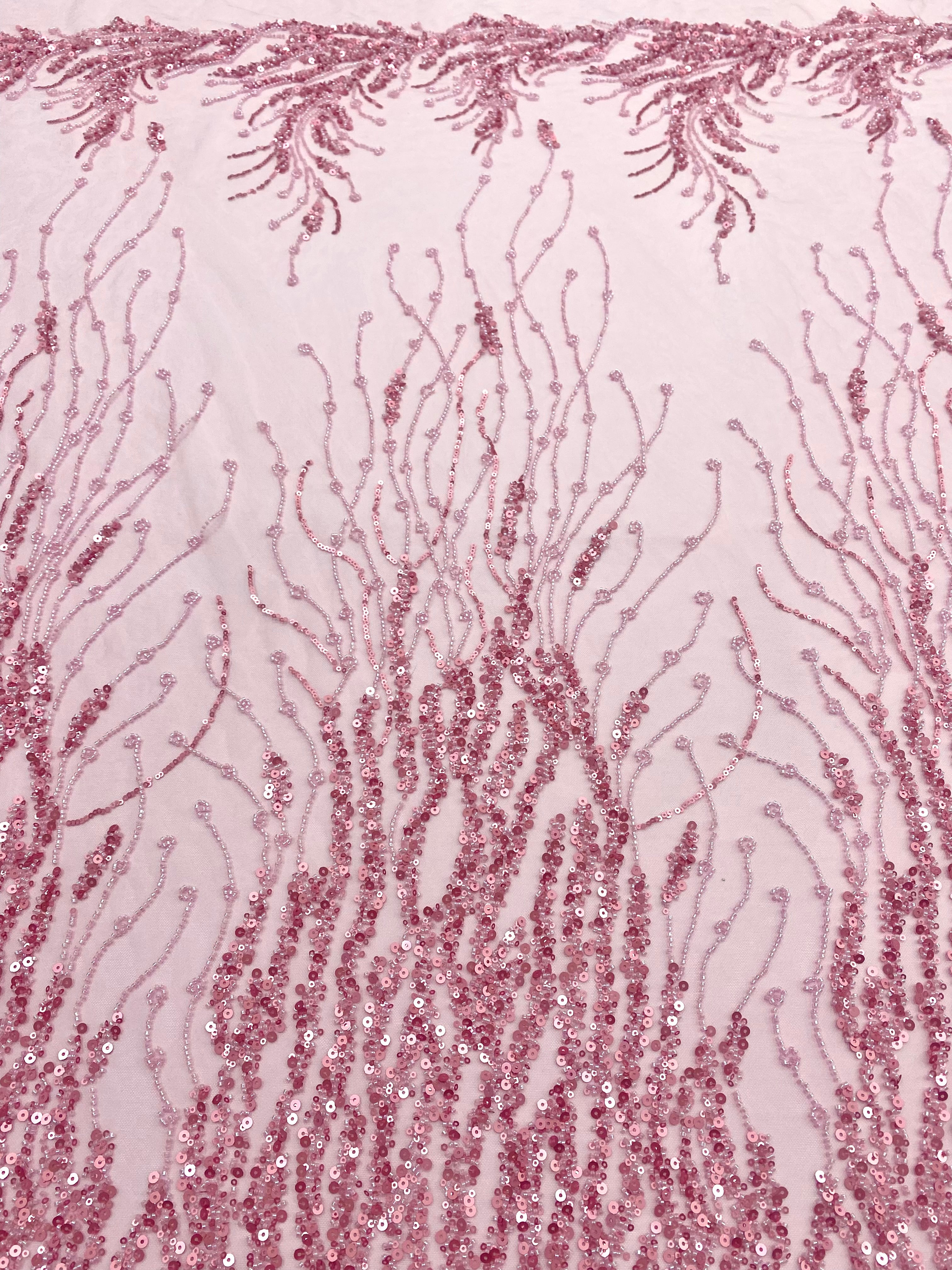 Dantela Couture Roz cu Siraguri, cu Margele si Paiete