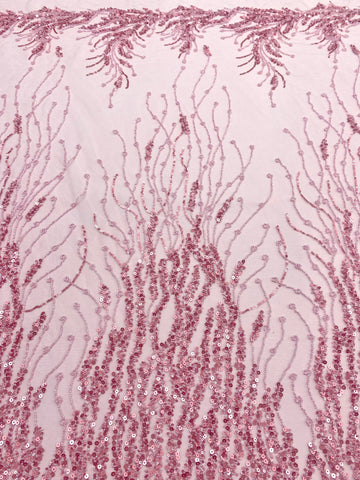 Dantela Couture Roz cu Siraguri, cu Margele si Paiete