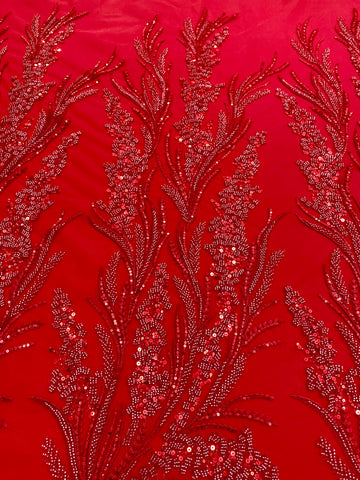 Dantela Couture Rosie cu Model Floral, cu Margele si Paiete