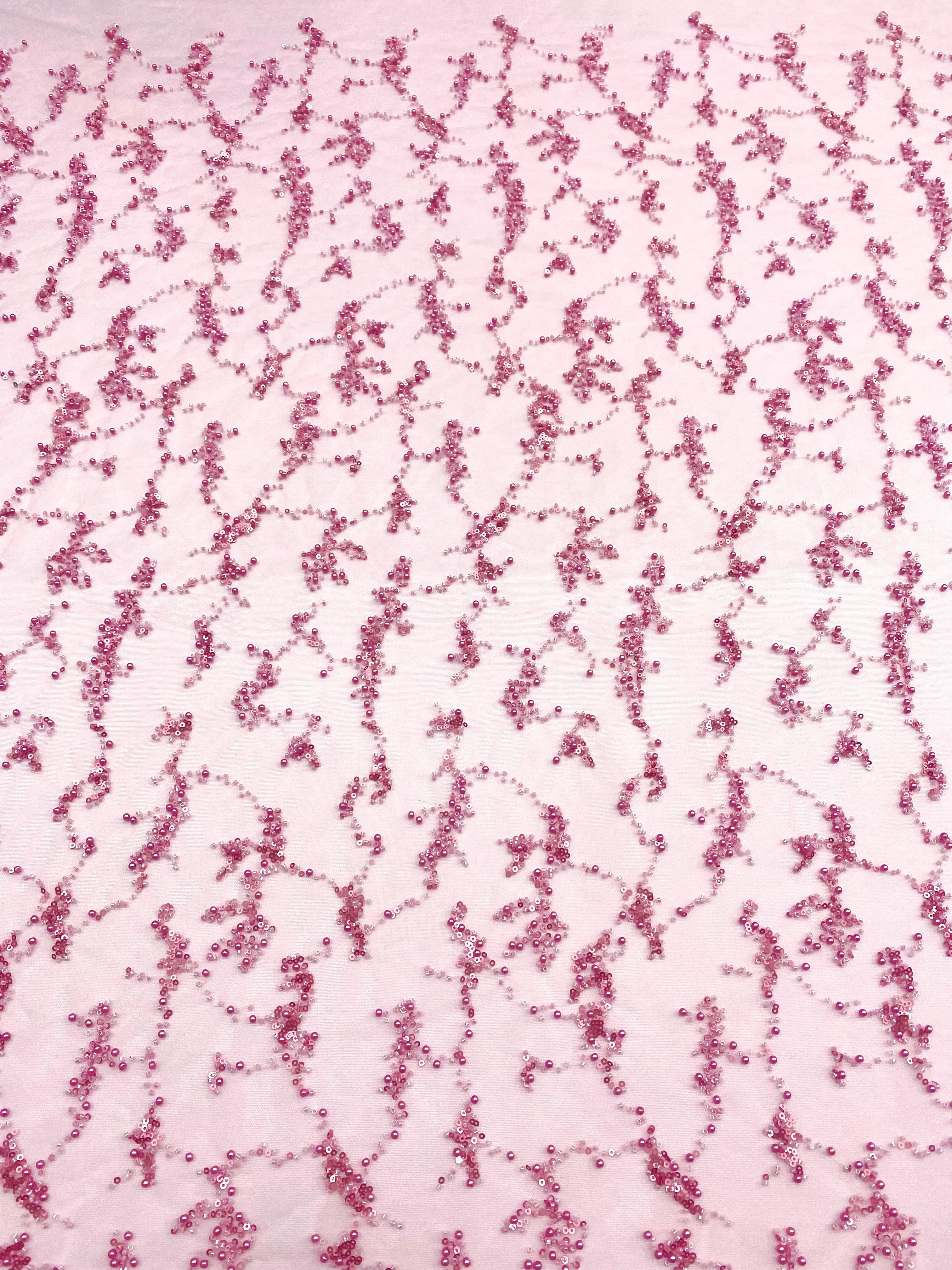 Dantela Couture Roz cu Perle, Margele si Paiete