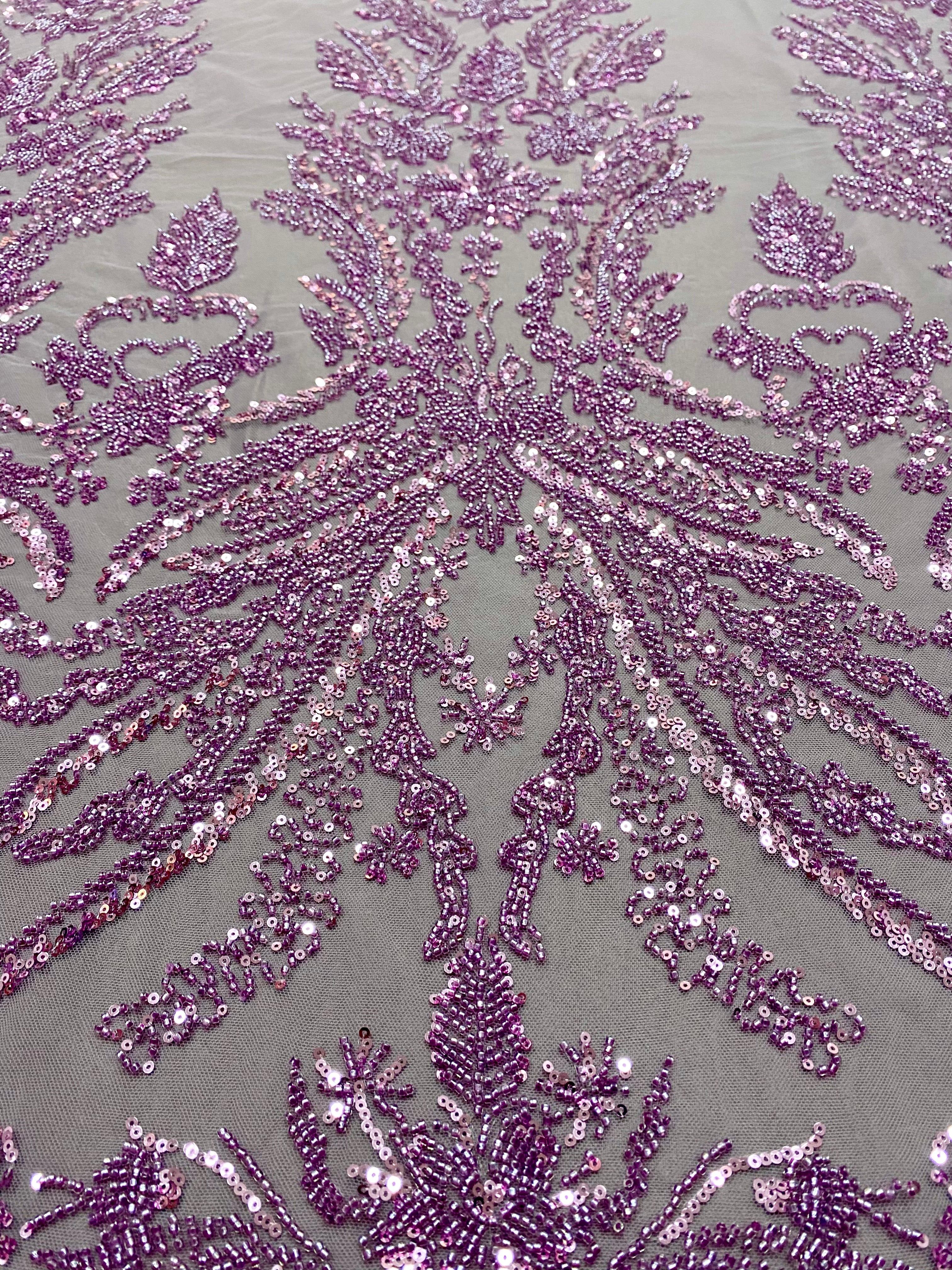 Dantela Couture Pudra cu Model Floral, cu Margele si Paiete