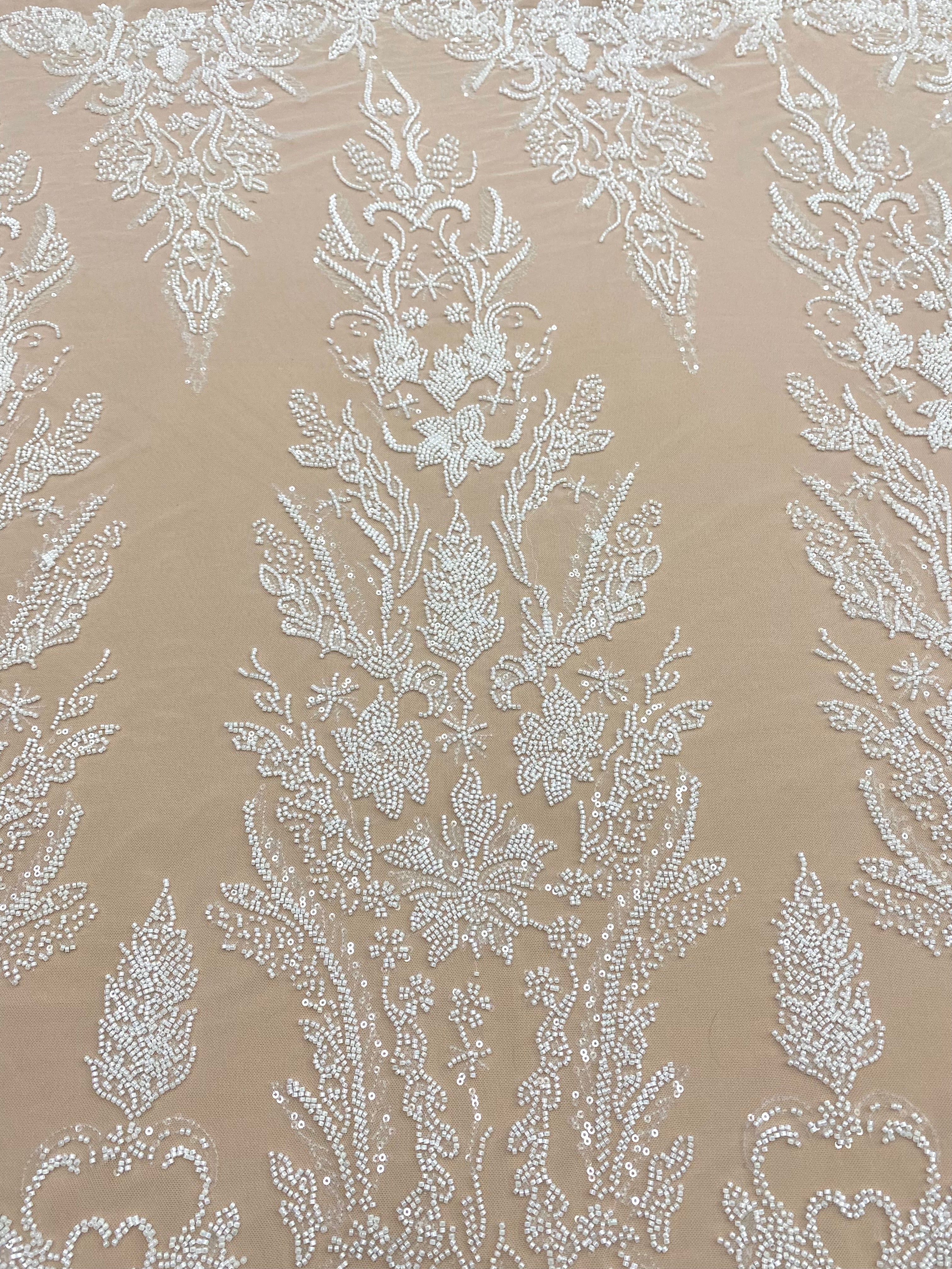 Dantela Couture Ivory cu Model Floral, cu Margele si Paiete