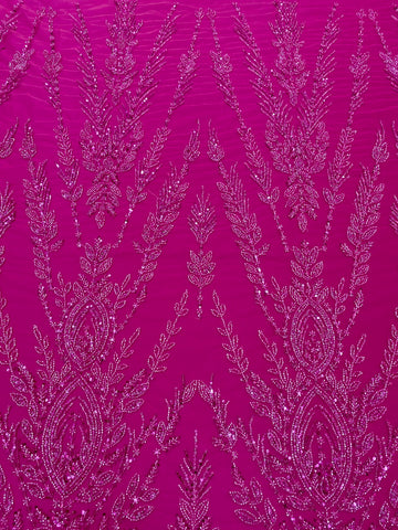 Dantela Couture Fucsia szimmetrikus mintával, gyöngyökkel és flitterekkel