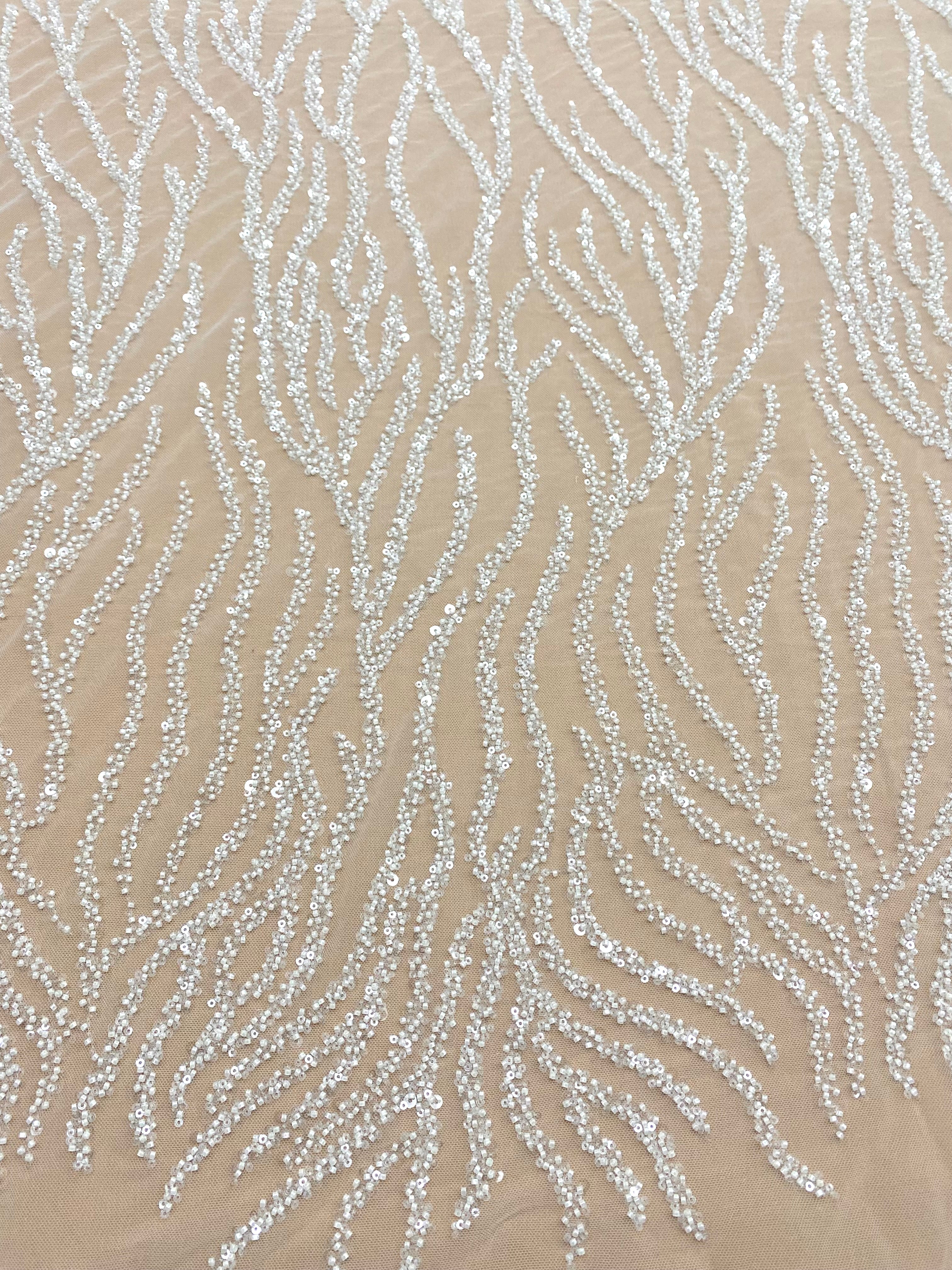 Dantela Couture Ivory cu Siraguri, cu Margele si Paiete