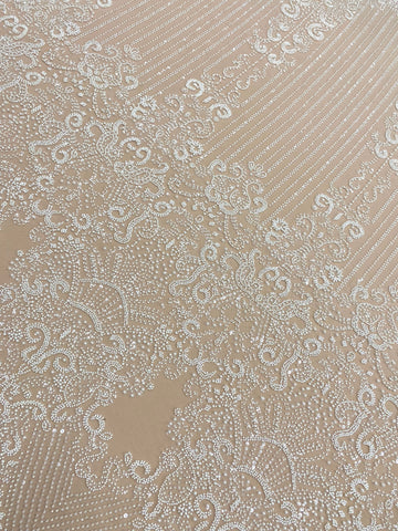 Dantela Couture Ivory cu Model Geometric, cu Perle, Margele si Paiete