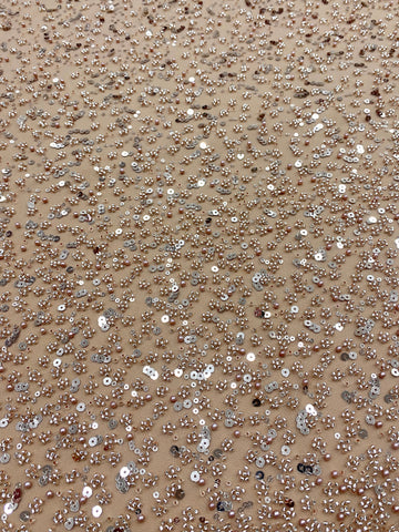 Csipke Couture arany rózsaszín átmenetes, gyöngyökkel, gyöngyökkel és flitterekkel