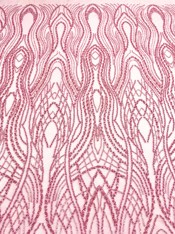 Dantela Couture Roz cu Perle, Margele si Paiete