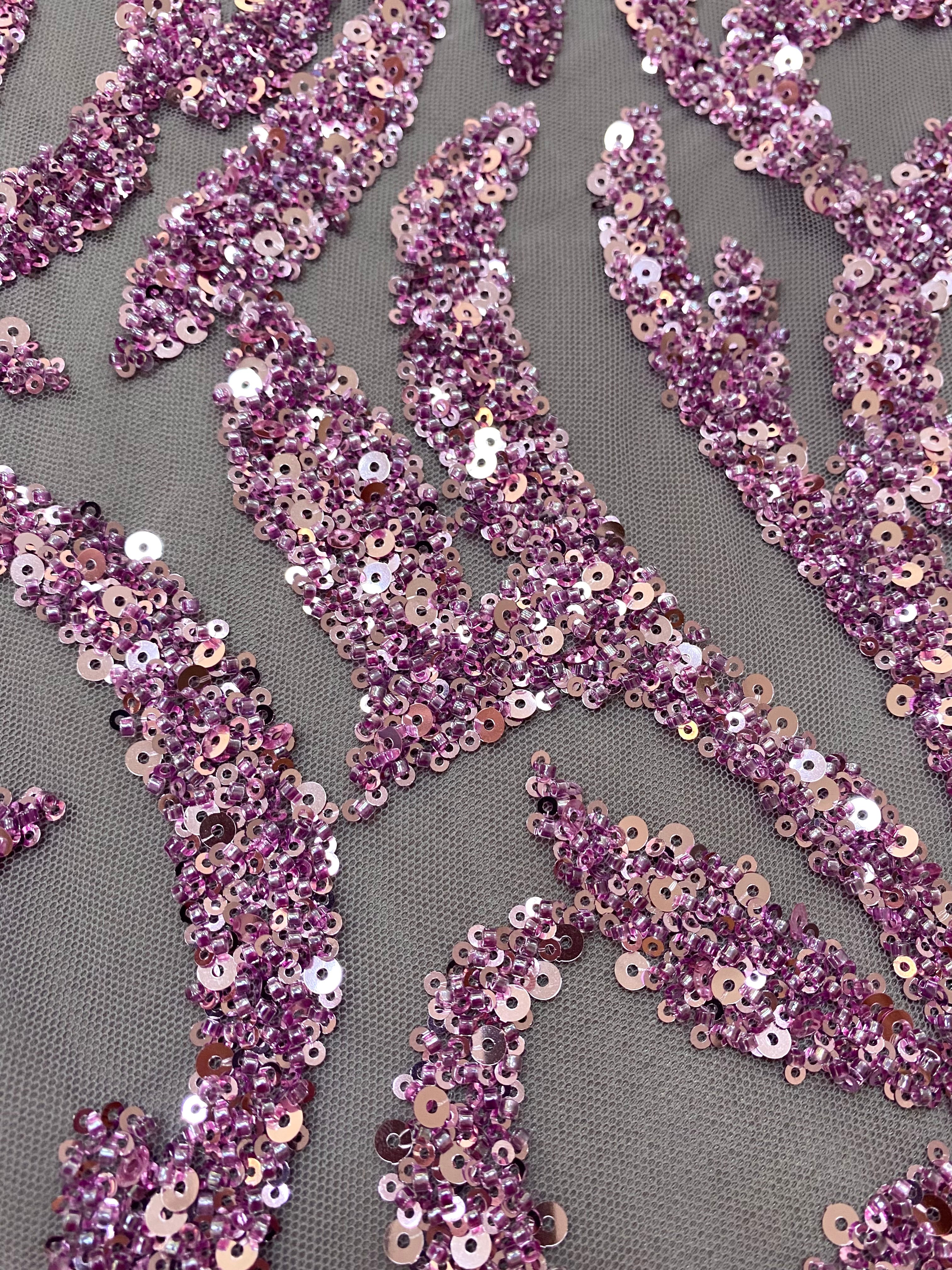 Dantela Couture Pudra cu Model Geometric, cu Margele si Paiete