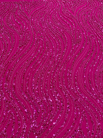 Dantela Couture Fucsia lineáris mintával, gyöngyökkel és flitterekkel