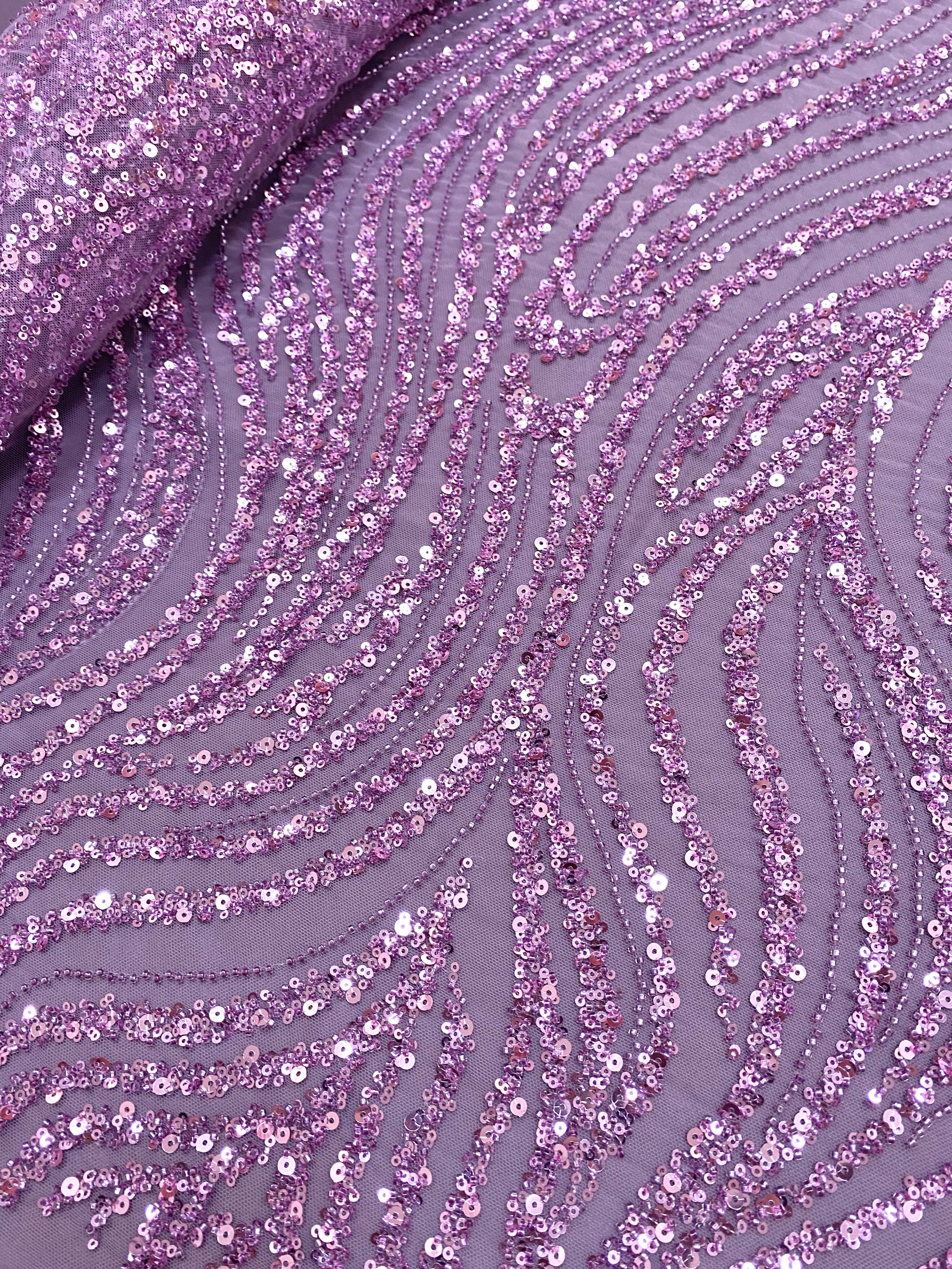 Dantela Couture Pudra cu Model Liniar, cu Margele si Paiete