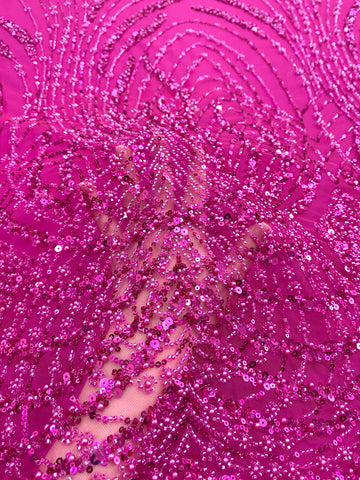 Dantela Couture Fucsia gyöngyökkel, gyöngyökkel és flitterekkel díszített panellel