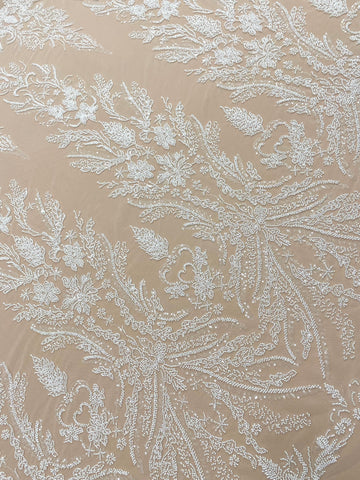 Dantela Couture Ivory cu Model Floral, cu Margele si Paiete