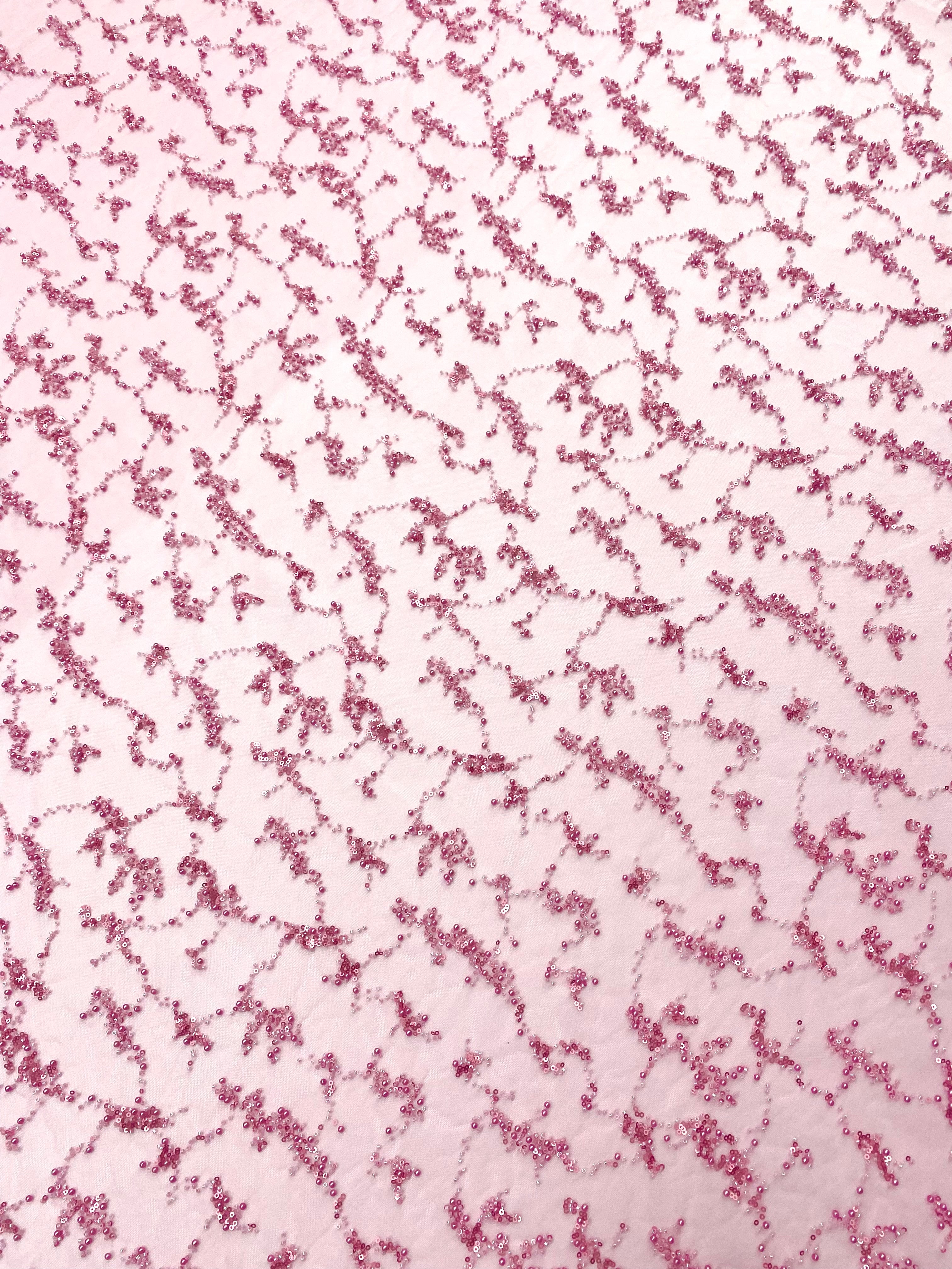 Dantela Couture Roz cu Perle, Margele si Paiete