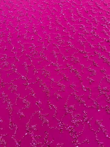 Dantela Couture Fucsia cu Perle, Margele si Paiete