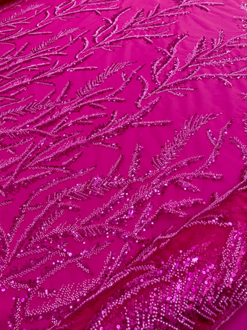 Dantela Couture fukszia ágacskákkal, gyöngyökkel és flitterekkel
