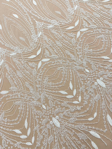 Dantela Couture Ivory cu Model Geometric, cu Perle, Margele si Paiete