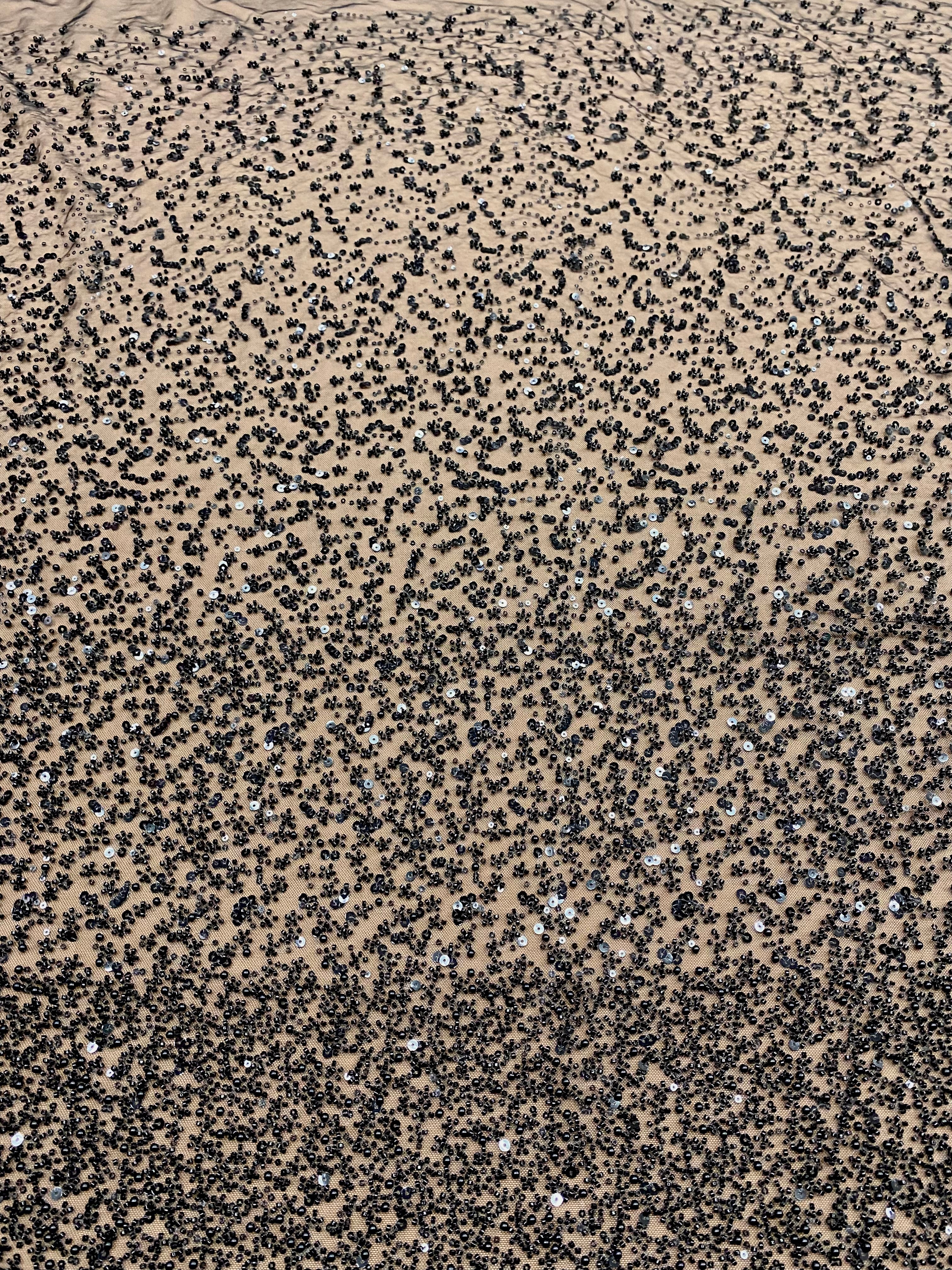 Dantela Couture Neagra in Degrade, cu Perle, Margele si Paiete