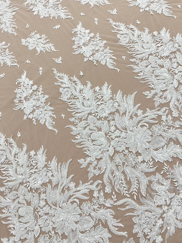 Dantela Couture Ivory virágmintás, gyöngyökkel és flitterekkel