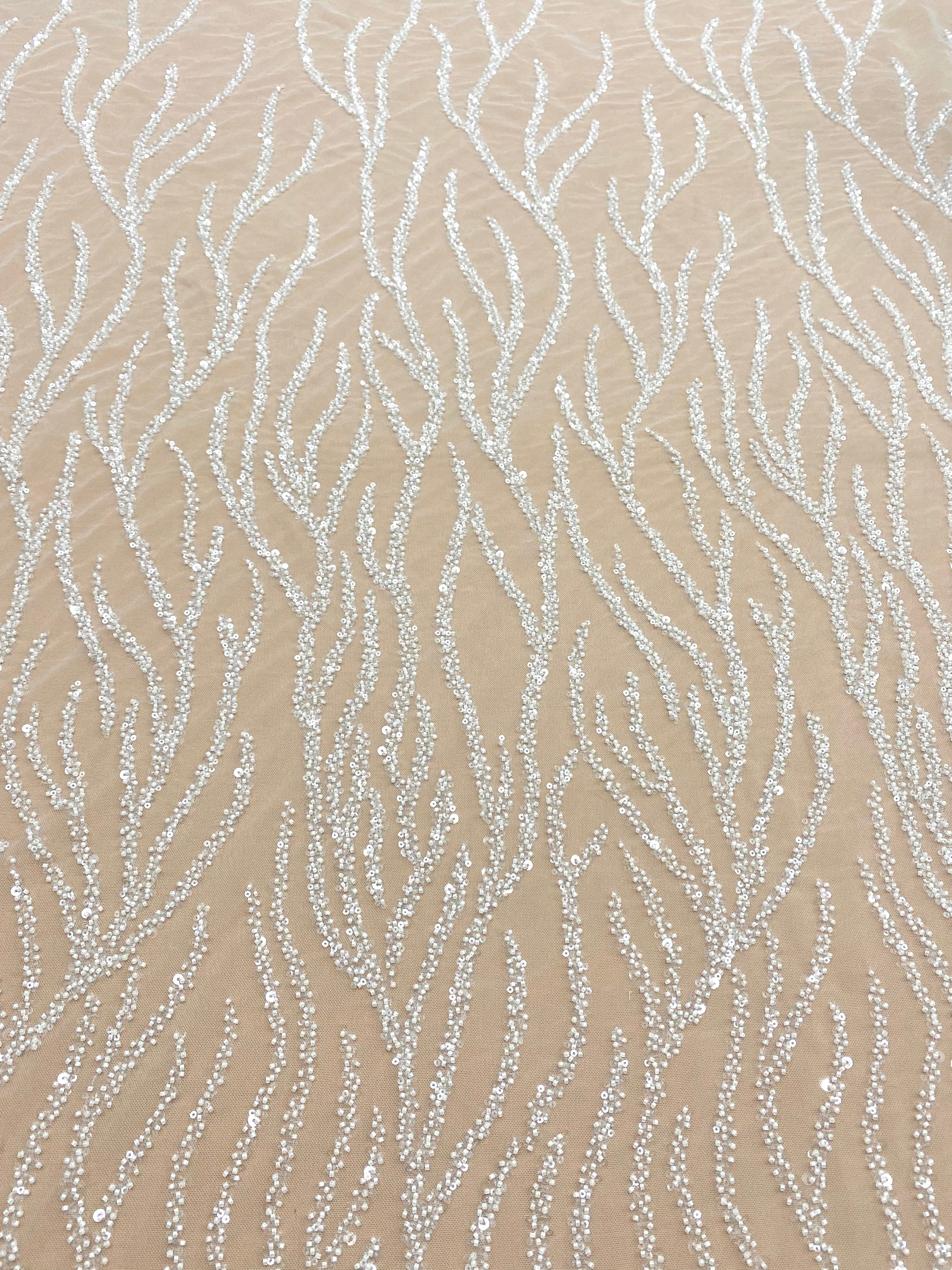 Dantela Couture Ivory cu Siraguri, cu Margele si Paiete