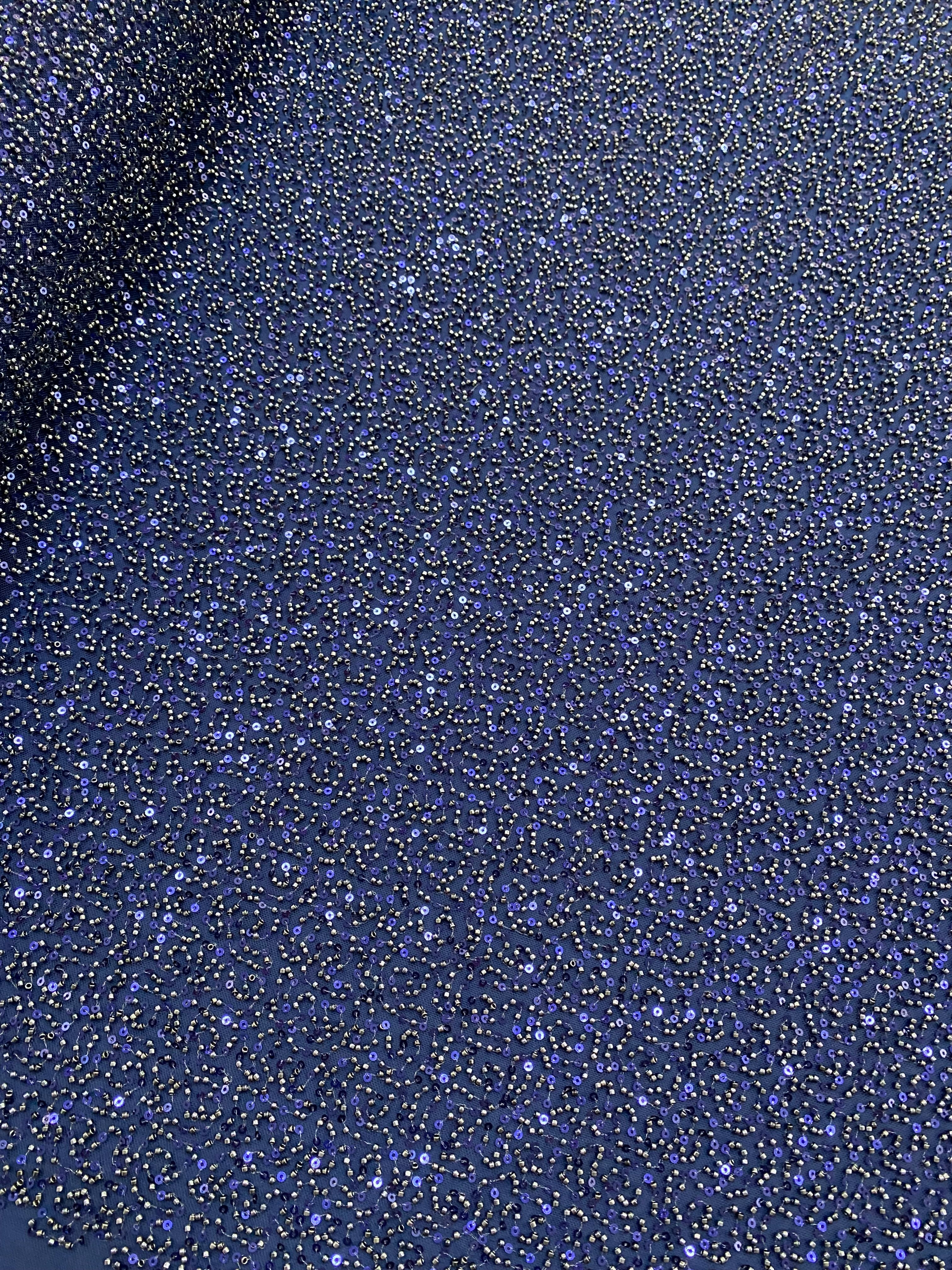 Dantela Couture Tengerészkék Általános Mintával, Gyöngyökkel és Flitterekkel