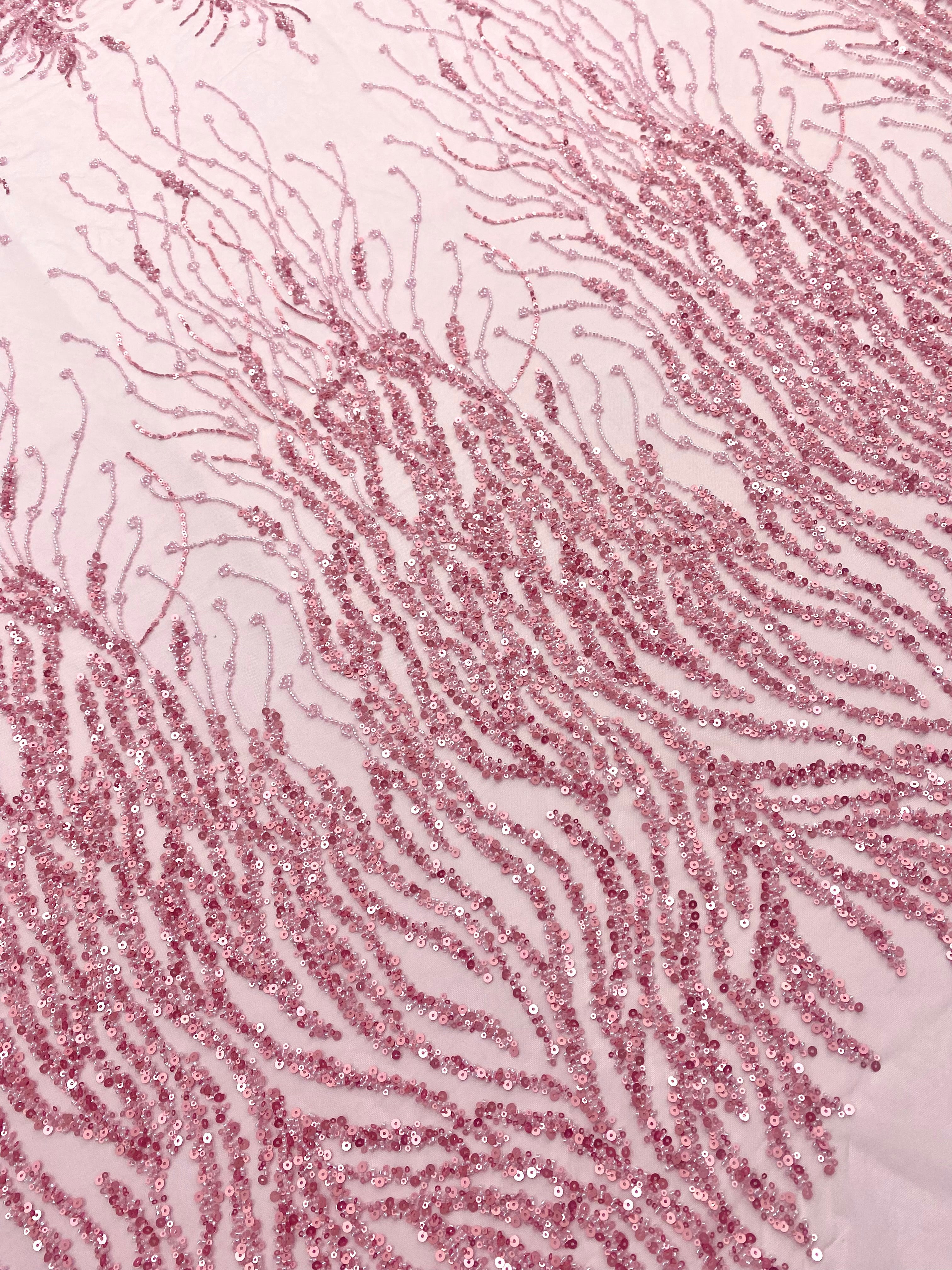 Dantela Couture Roz cu Siraguri, cu Margele si Paiete