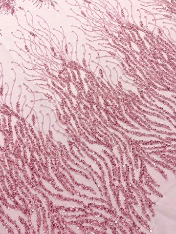 Dantela Couture Roz cu Siraguri, cu Margele si Paiete