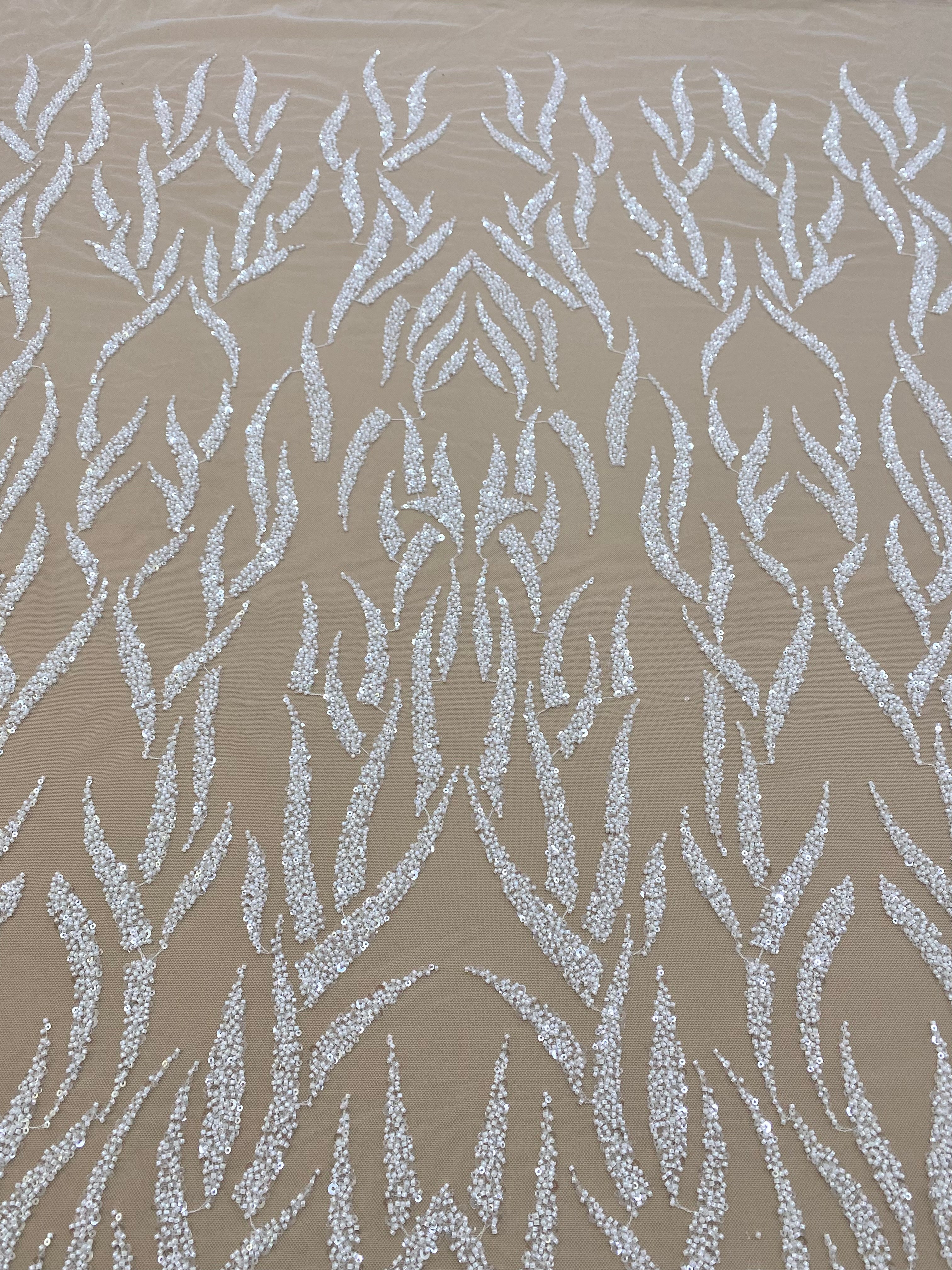 Dantela Couture Ivory cu Model Liniar, cu Margele si Paiete