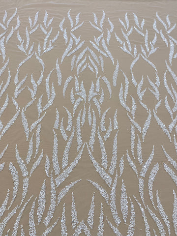 Dantela Couture Ivory cu Model Liniar, cu Margele si Paiete
