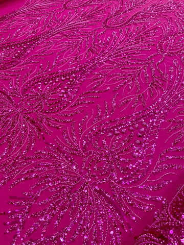 Dantela Couture Fucsia geometriai mintával, gyöngyökkel és flitterekkel