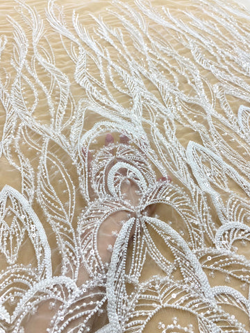 Dantela Couture Ivory geometriai mintával, gyöngyökkel és flitterekkel
