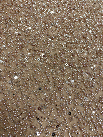 Csipke Couture arany rózsaszín átmenetes, gyöngyökkel, gyöngyökkel és flitterekkel