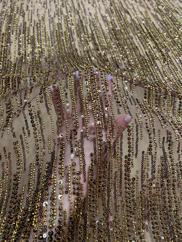Dantela Couture Antik Arany Lineáris Mintával, Gyöngyökkel és Flitterekkel