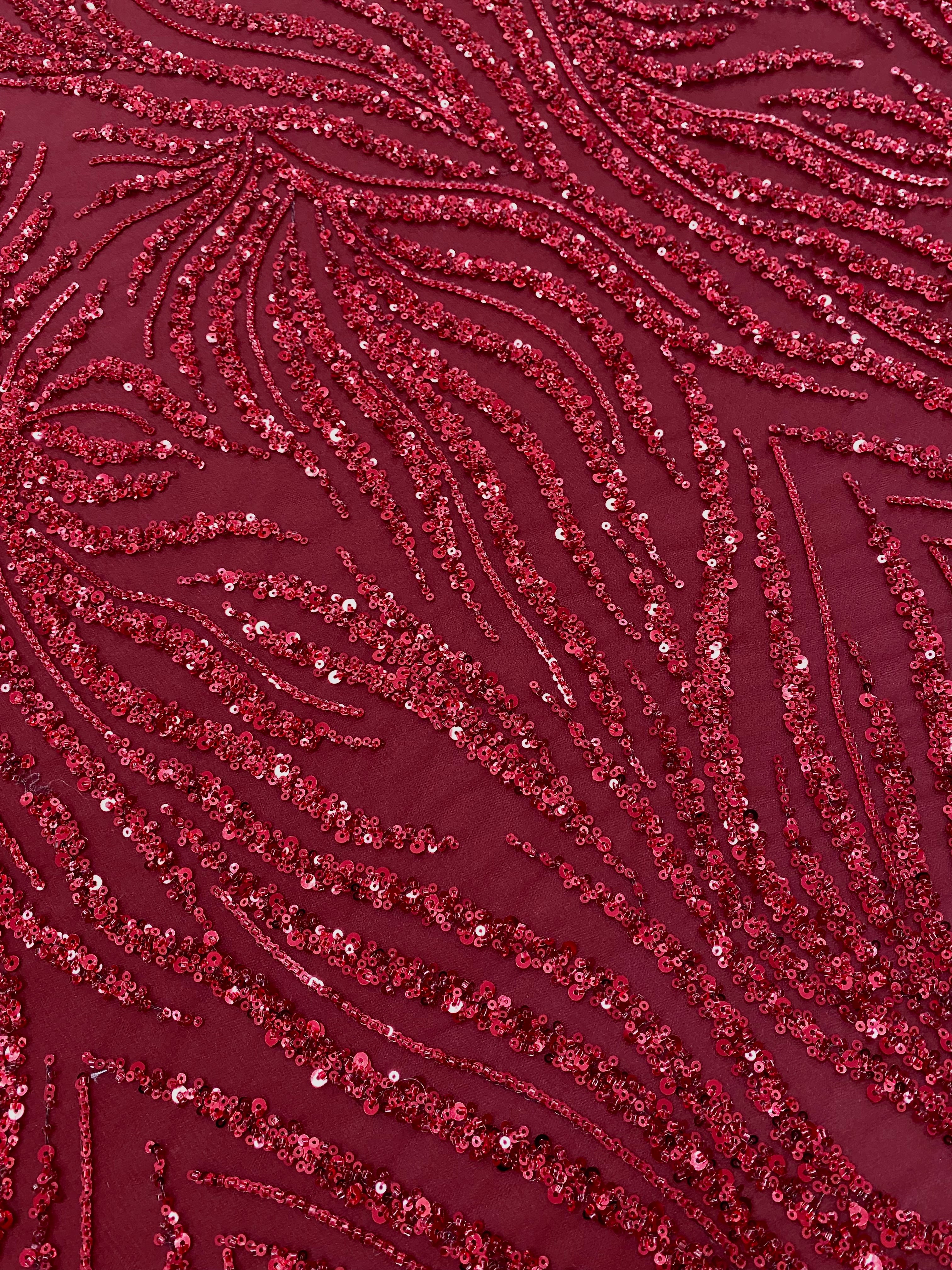 Dantela Couture Bordeaux cu Siraguri, cu Margele si Paiete