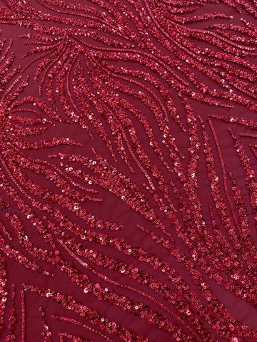 Dantela Couture Bordeaux cu Siraguri, cu Margele si Paiete