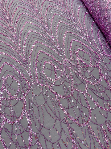 Dantela Couture Pudra cu Model Geometric cu Margele si Paiete