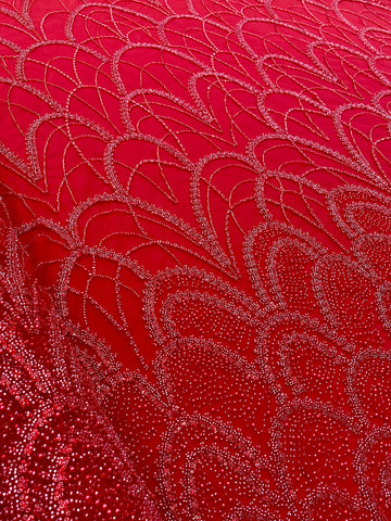 Dantela Couture Rosie cu Model Geometric, cu Perle, Margele si Paiete