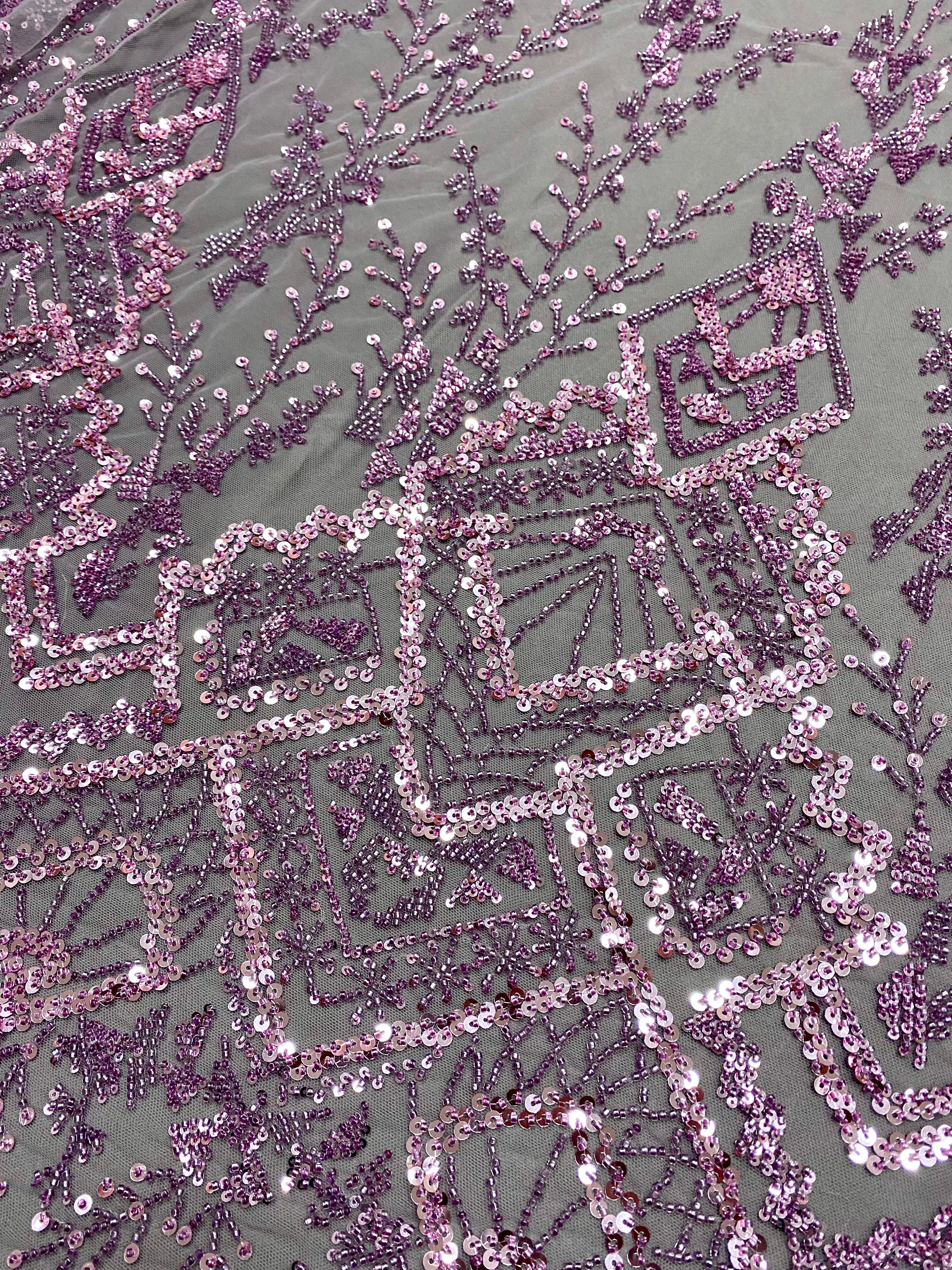 Dantela Couture Pudra cu Model Geometric, cu Margele si Paiete