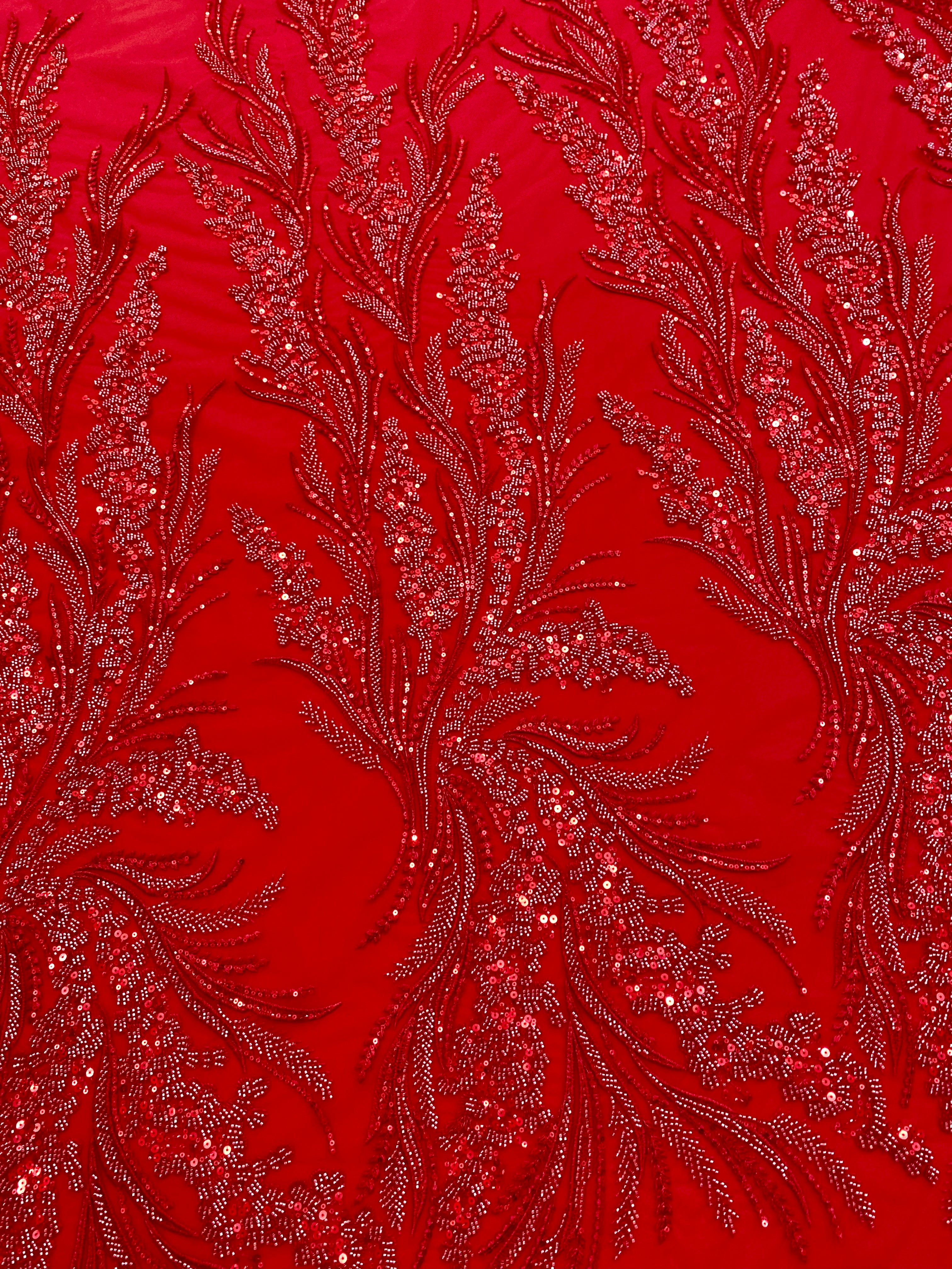 Dantela Couture Rosie cu Model Floral, cu Margele si Paiete